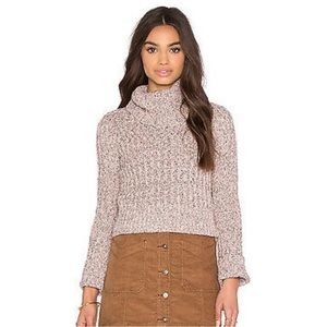 Free People Pink Marled Ballet Combo Twisted Cable turtleneck sweater